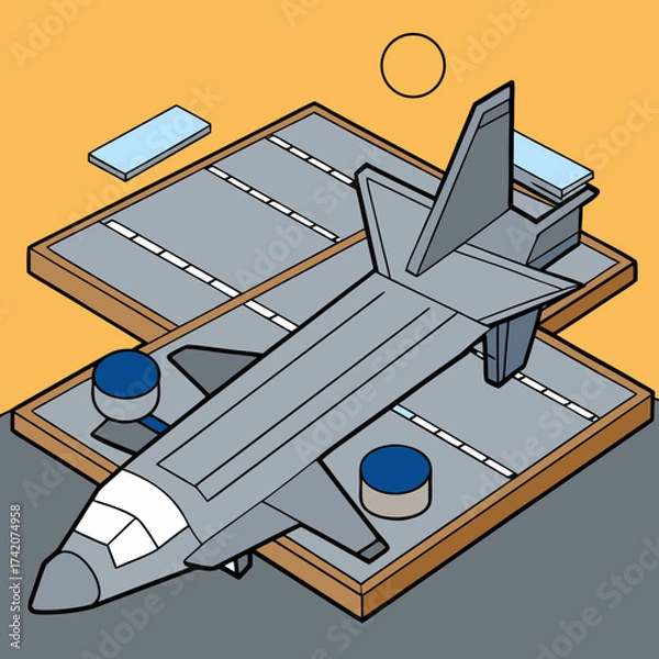 Fototapeta Fighter Jet resting on a carrier deck under the sun