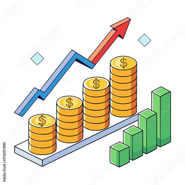 Fototapeta Financial Chart Showing Increasing Dollar Coin Value and Growth