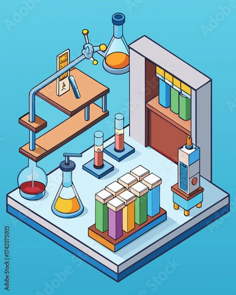 Fototapeta Isometric Laboratory Scene with Research Equipment and Science Elements