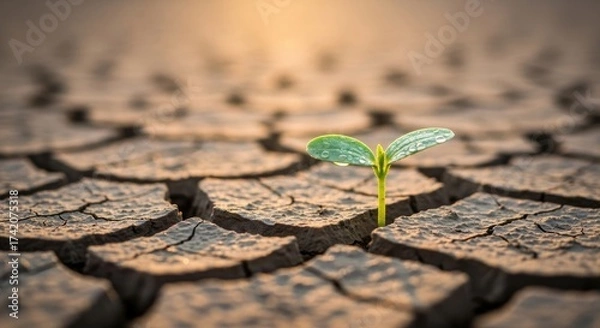 Fototapeta Hopeful Growth in Arid Lands Resilient Seedling Thriving Against the Odds a Powerful Symbol of Strength and Perseverance