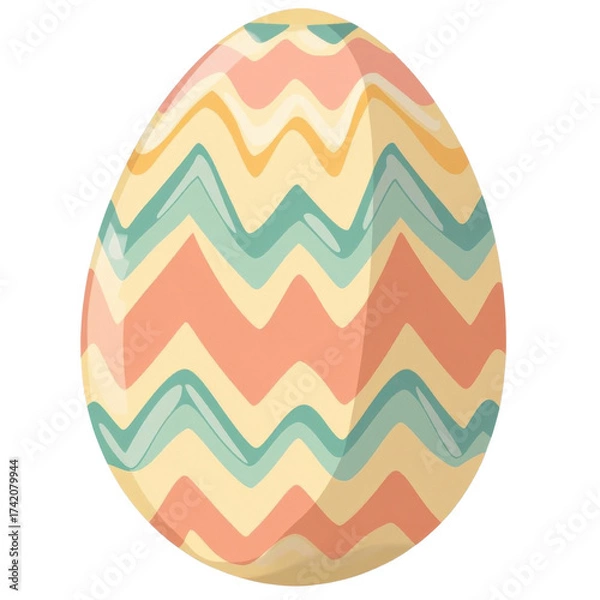 Obraz AI Image A whimsically decorated Easter egg adorned with pastel chevron patterns against a dark