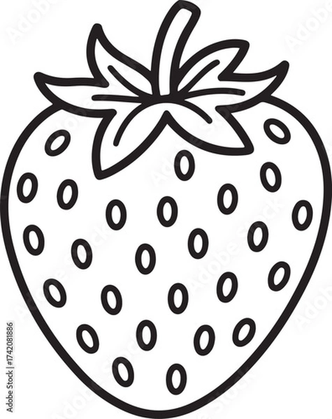 Fototapeta Strawberry on Leaf Line Drawing – Botanical Fruit Outline Vector