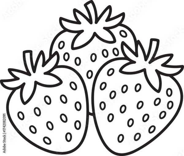 Fototapeta Three Strawberries Outline – Berry Fruit Line Drawing Vector