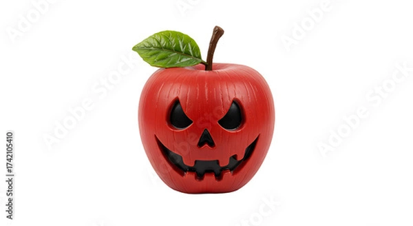 Fototapeta Spooky Red Apple Carved as a Jack o lantern for Halloween Celebration