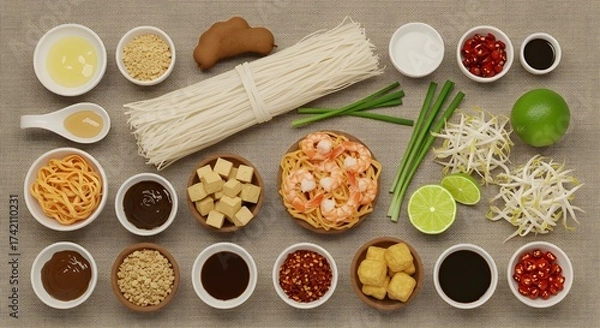 Fototapeta A delicious set of fresh spices and herbs are the healthy ingredients for a flavorful gourmet meal