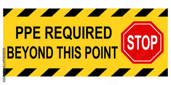 Obraz Warehouse sign ppe required beyond this point. Flat vector illustration design isolated on white background.