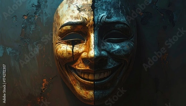 Fototapeta Split Mask with Contrasting Colors and Textures