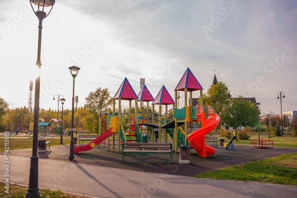 Obraz A playground in a park in Tolyatti, Samara Oblast, Russia.
