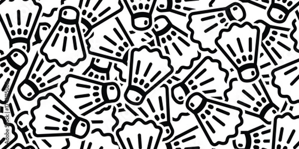 Fototapeta Badminton Seamless pattern shuttlecock racket vector pattern sport cartoon doodle wrapping paper tile background scarf isolated wallpaper illustration graphic