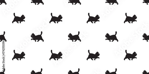Fototapeta black cat seamless pattern kitten walking running icon vector calico doodle cartoon pet animal illustration tile background gift wrapping paper repeat wallpaper scarf isolated