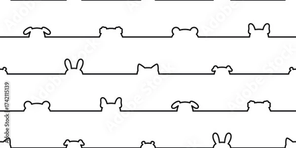 Fototapeta dog cat seamless pattern polar bear kitten rabbit icon head line vector calico doodle cartoon pet animal illustration tile background gift wrapping paper repeat wallpaper scarf isolated