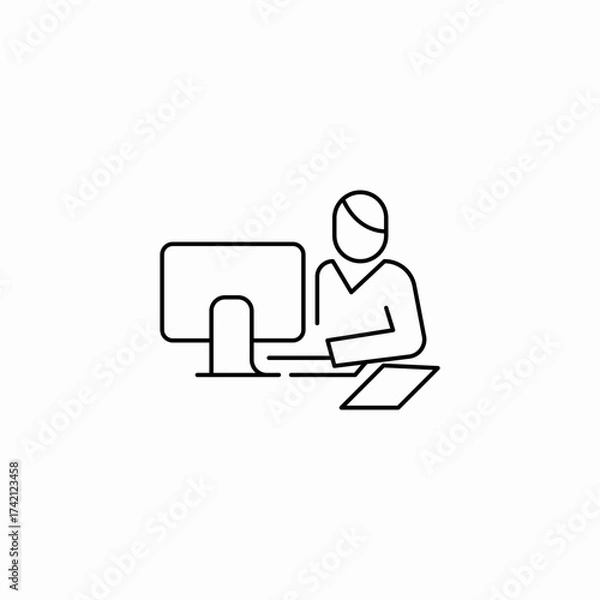 Obraz worker computer desk icon sign vector