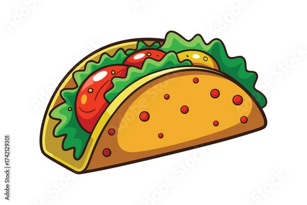 Fototapeta Cartoon Illustration of Taco Filled with Beef Cheese Lettuce and Tomato