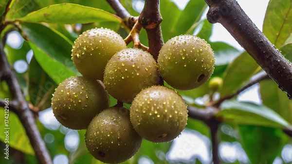 Obraz Ripening longan fruit showcases its fertility during the rainy season, highlighting the rich qualities of longan fruit as it reaches its peak maturity for harvesting