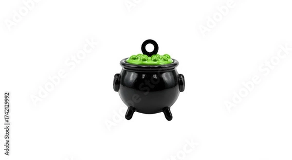 Fototapeta Black Witchs Cauldron with Bubbling Green Potion on Dark Background