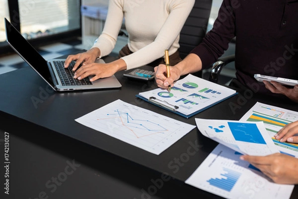 Fototapeta Project manager working and update tasks with milestones progress planning and professional investor working new start up project in the office.