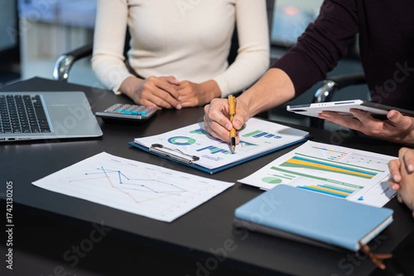 Fototapeta Project manager working and update tasks with milestones progress planning and professional investor working new start up project in the office.