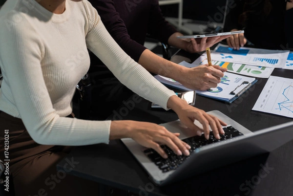 Fototapeta Project manager working and update tasks with milestones progress planning and professional investor working new start up project in the office.