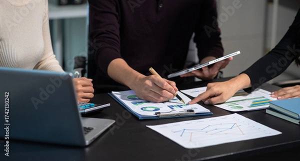 Fototapeta Project manager working and update tasks with milestones progress planning and professional investor working new start up project in the office.