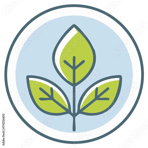 Fototapeta Illustration of three green leaves sprouting from a stem within a circular badge