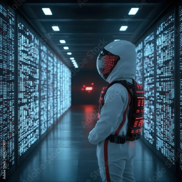 Obraz Futuristic Explorer in High-Tech Data Center Environment