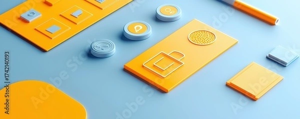 Obraz Vibrant Orange and Blue Minimalistic Design Elements Scene