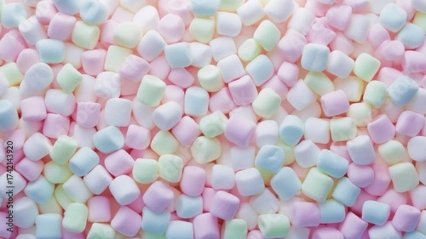 Fototapeta Pastel marshmallows spread on flat surface. AI image