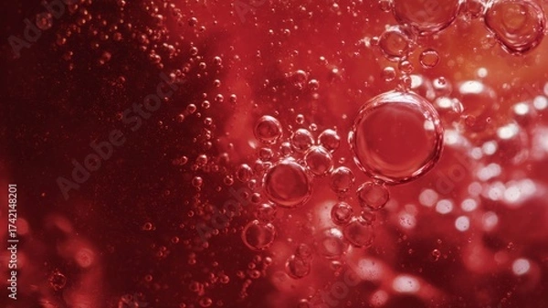 Fototapeta Close-up of red bubbles macro texture. AI image