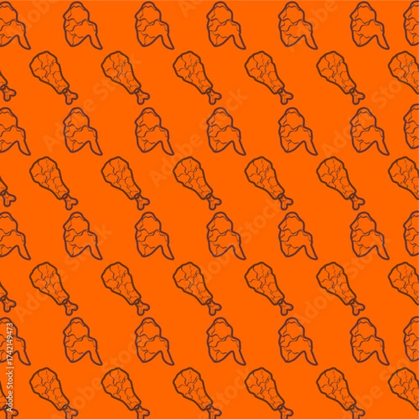 Fototapeta Fried chicken pattern background. Doodle fried chicken seamless pattern. Hand drawn of fried chicken pattern. Fried chicken outline vector. Fast food vector. Fast food illustration.