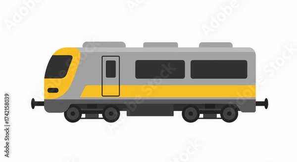 Fototapeta Sleek Grey & Yellow Passenger Train: Modern Flat Design Vector Icon