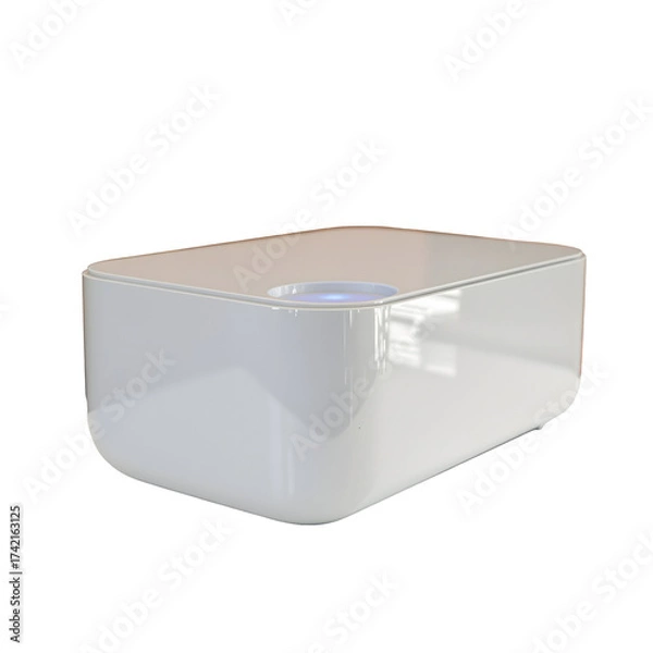 Fototapeta White rectangular object with reflective surface and subtle blue light transparent background