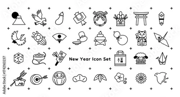 Obraz お正月のアイコンセット　線画