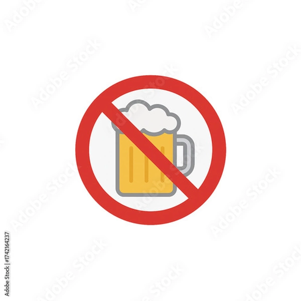 Fototapeta 禁酒のカラーアイコン、素材、背景なし、資料作り、アルコール禁止