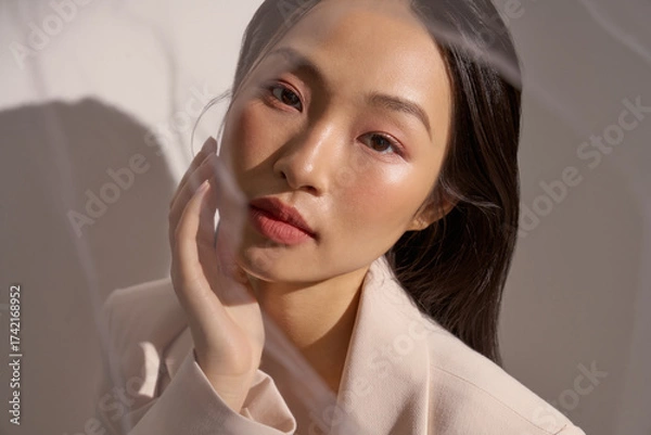 Fototapeta ジャケットを着た若い女性のムーディーなポートレート