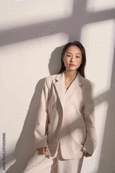 Fototapeta ジャケットを着た若い女性のムーディーなポートレート