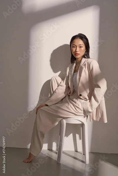 Fototapeta ジャケットを着た若い女性のムーディーなポートレート