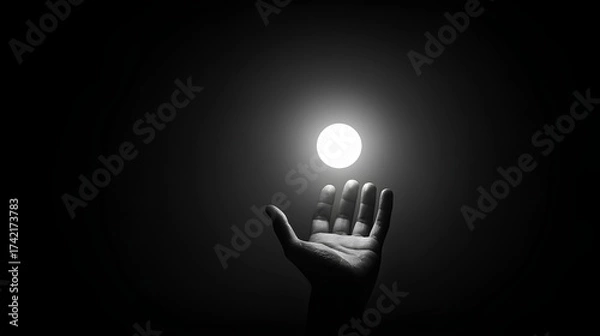 Obraz Hands, open and supporting a bright full Moon