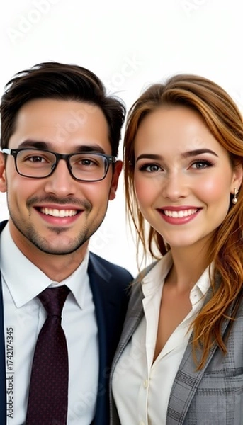 Fototapeta Smiling business man and woman isolated on transparent background.