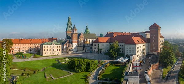 Fototapeta Aerial photo Wawel Castle and Wawel cathedral in Krakow, Poland, on sunny morning