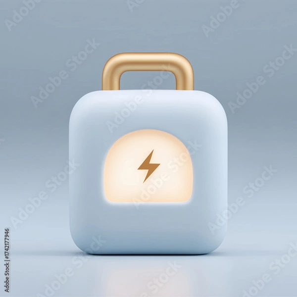 Fototapeta 3D battery power lock icon with luminous blue glow