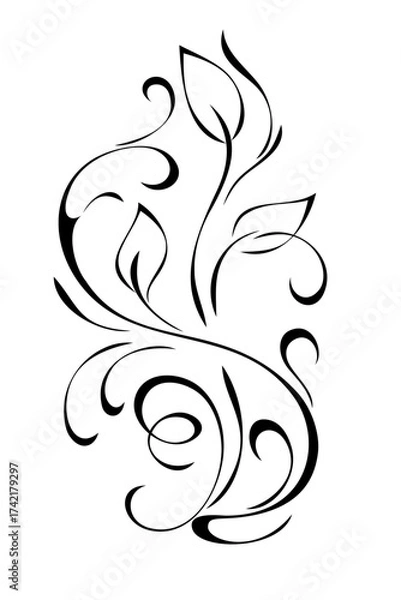 Fototapeta decorative element with an abstract, ornate pattern and stylized leaves; graphic design