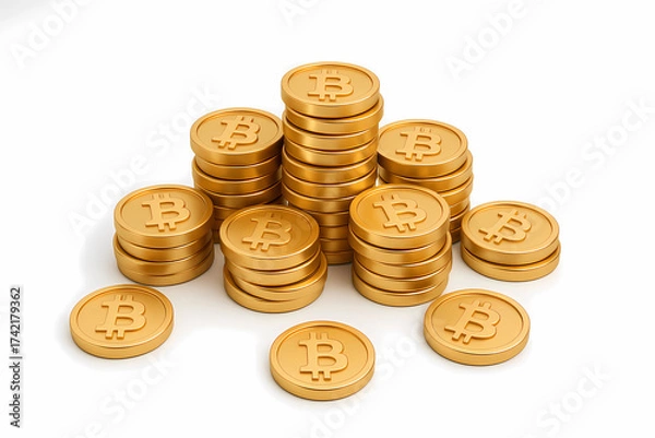 Obraz Bitcoin Cryptocurrency Coins Stacked Pile