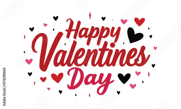 Fototapeta Happy Valentine's Day Black and White Lettering Design with Doodle Hearts and Arrows


