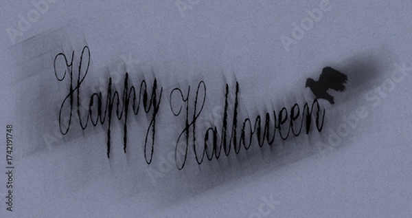 Fototapeta Happy Halloween greeting with a spooky design and a flying crow on a paper