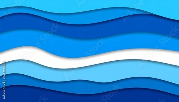Fototapeta Layered blue waves flow in smooth gradients, forming a tranquil abstract oceanic composition.