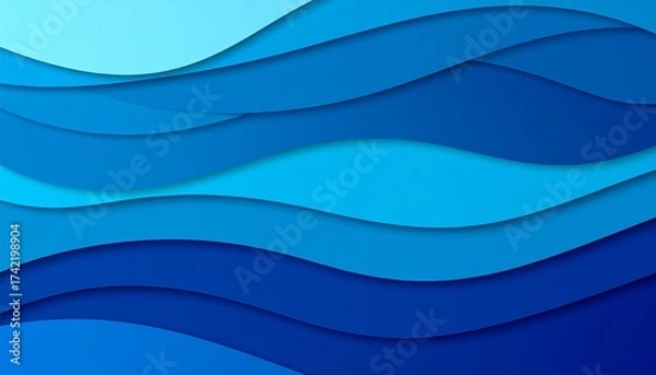 Fototapeta Layered blue waves flow in smooth gradients, forming a tranquil abstract oceanic composition.