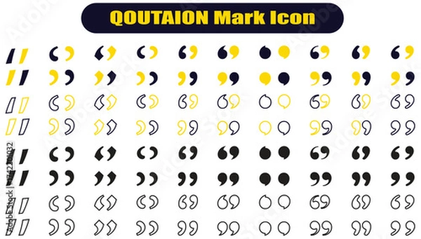 Fototapeta Quotes icon vector set. Colorful Quotation mark collection with fill n stork. Dialogue discussion symbol for UI UX, website, mobile app. Speech mark. Double inverted commas symbol.