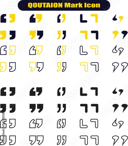 Fototapeta Quotes icon vector set. Colorful Quotation mark collection with fill n stork. Dialogue discussion symbol for UI UX, website, mobile app. Speech mark. Double inverted commas symbol.