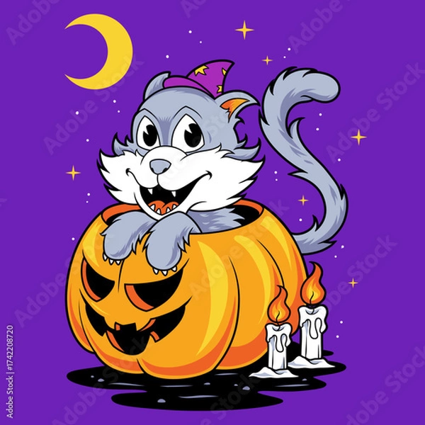 Obraz Cute cat in a pumpkin halloween 