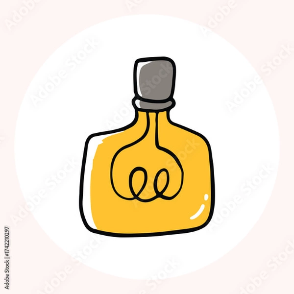 Obraz Bright yellow light bulb with rays shining, symbolizing ideas and creativity in a minimalist style. Light bulb doodle hand drawn icon. Outline Color drawing shining light bulb line clipart symbol.